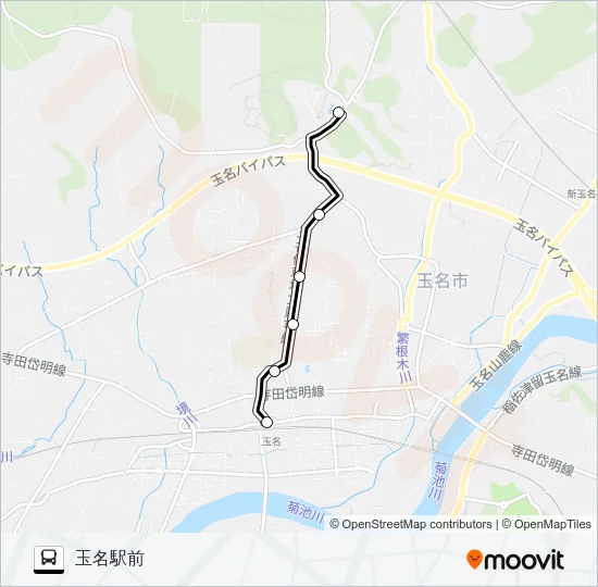 九州看護福祉大学前→玉名温泉北入～玉名高校前→玉名駅前 Bus Line Map