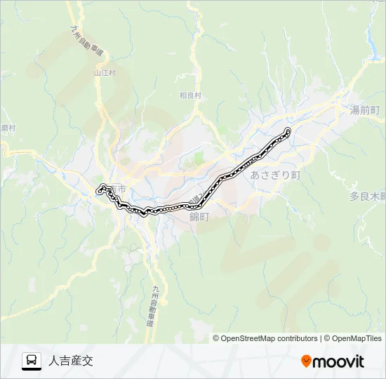 多良木駅前→球磨支援学校～西村～医療センター→人吉産交 バスの路線図