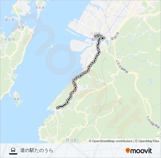11：八代市役所前→ハーモニーホ～日奈久→道の駅たのうら Bus Line Map