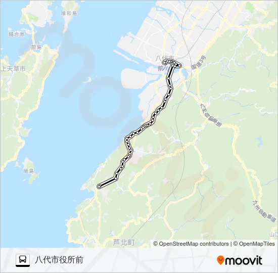 11：道の駅たのうら→日奈久～ハーモニーホ→八代市役所前 バスの路線図