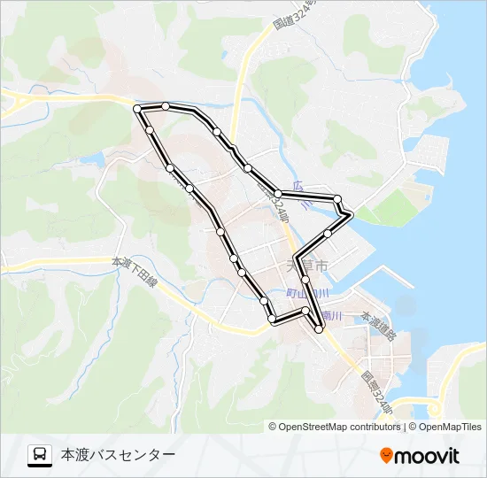 20：本渡バスセンター→箱の水～水の平→本渡バスセンター バスの路線図