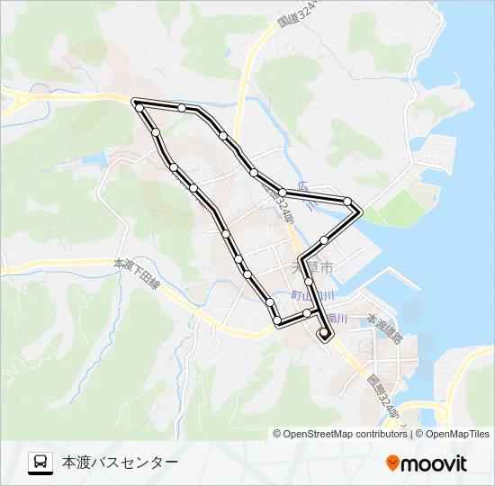 22：本渡バスセンター→水の平～箱の水→本渡バスセンター バスの路線図