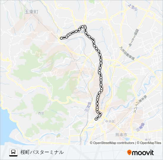 A2-1：木留→植木宮の前～京町本丁→桜町バスターミナル Bus Line Map
