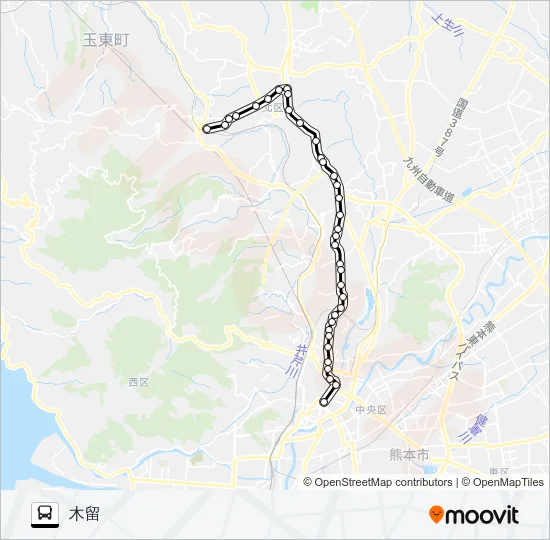 A2-1：桜町バスターミナル→京町本丁～植木宮の前→木留 バスの路線図