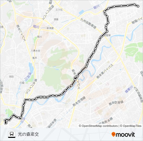 E3-3：桜町バスターミナル→子飼～武蔵ヶ丘→光の森産交 Bus Line Map