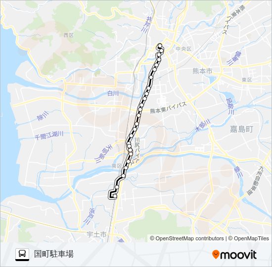 R2-2：桜町バスターミナル→熊日前～川尻町（旧道→国町 Bus Line Map