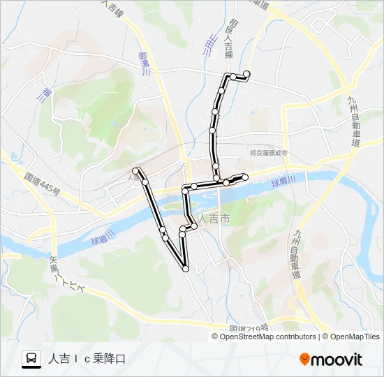 人吉駅前→医療センター～球磨川下り発船場→人吉ＩＣ乗降口 バスの路線図