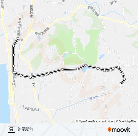 11：バスセンター（荒尾）→グリーンラン～一小下→荒尾駅前 Bus Line Map