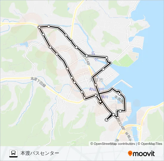 21：本渡バスセンター→ここらす～水の平→本渡バスセンター バスの路線図