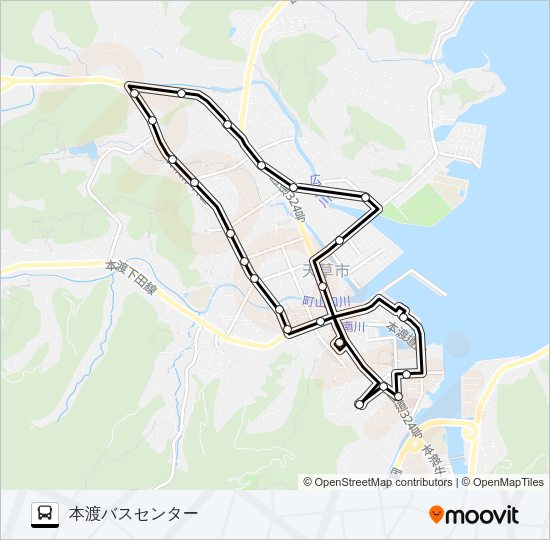 23：本渡バスセンター→水の平～ここらす→本渡バスセンター Bus Line Map