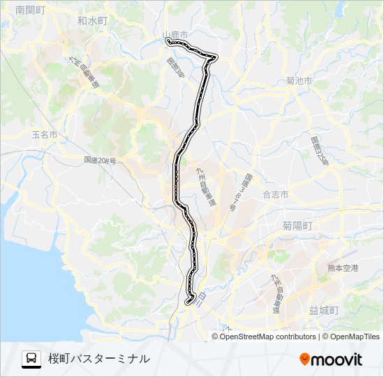 A5-1：山鹿温泉→来民バイパス～植木→桜町バスターミナル Bus Line Map