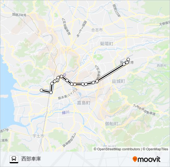 AP-3：阿蘇くまもと空港→グランメッセ～県庁前→西部車庫 Bus Line Map