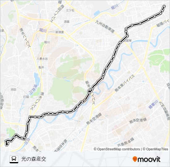 E3-2：桜町バスターミナル→子飼～ゆめタウン→光の森産交 Bus Line Map