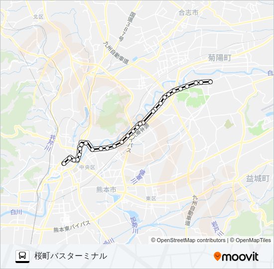 F1-1：東熊本第二病院前→供合～子飼→桜町バスターミナル Bus Line Map