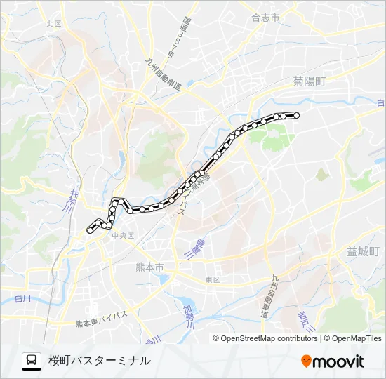 F1-1：東熊本第二病院前→供合～子飼→桜町バスターミナル バスの路線図