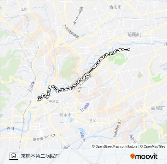 F1-1：桜町バスターミナル→子飼～供合→東熊本第二病院前 Bus Line Map