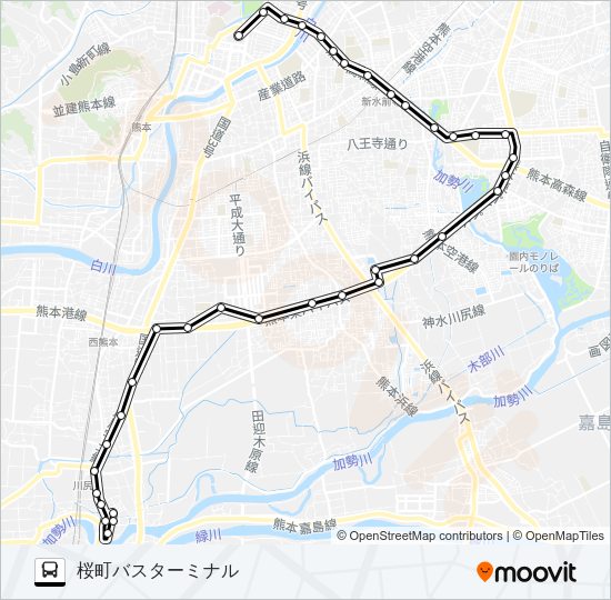 K1-5：川尻町→川尻駅前～済生会病院→桜町バスターミナル Bus Line Map