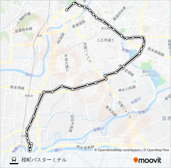 K1-5：川尻町→川尻駅前～済生会病院→桜町バスターミナル バスの路線図