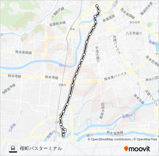 R2-1：川尻町→川尻町（旧道～五反田→桜町バスターミナル バスの路線図