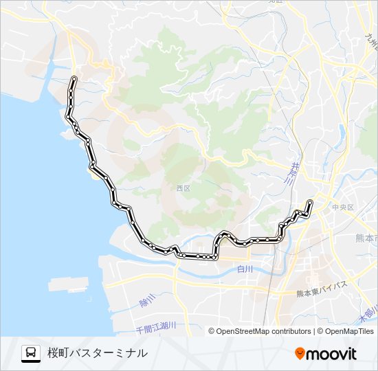 T2-2：小天温泉→河内農協～西区役所→桜町バスターミナル Bus Line Map