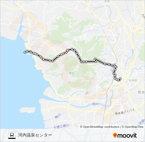 U3-1：桜町バスターミナル→芳野～河内→河内温泉センター バスの路線図