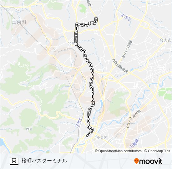 A4-2：小野泉水公園→北区役所前～植木→桜町バスターミナル Bus Line Map