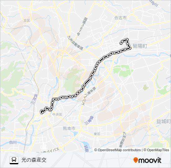 E3-1：桜町バスターミナル→子飼～菊陽バイパス→光の森産交 バスの路線図