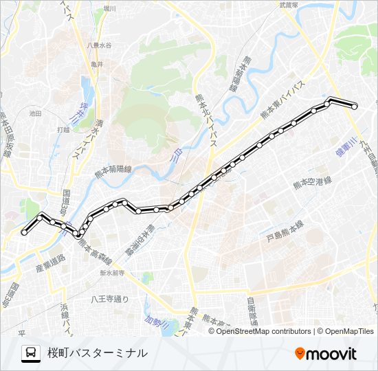 G2-1：小山団地→託麻原本通~熊本整形→桜町バスターミナル Bus Line Map
