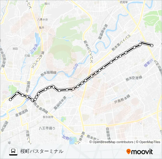 G2-1：小山団地→託麻原本通~熊本整形→桜町バスターミナル バスの路線図