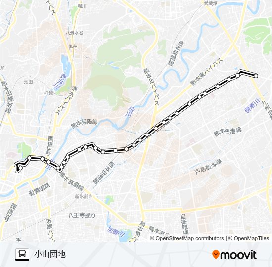 G2-1：桜町バスターミナル→熊本整形~託麻原本通→小山団地 Bus Line Map