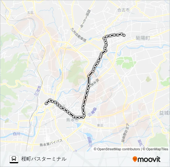 K5-2：光の森産交→北バイパス～県庁前→桜町バスターミナル バスの路線図