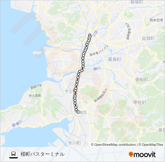 R3-5：松橋→宇土駅東口～川尻バイパス→桜町バスターミナル Bus Line Map