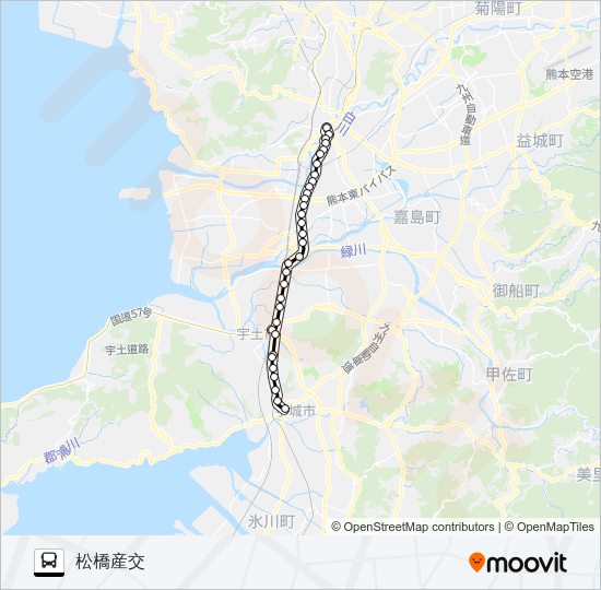 R3-5：桜町バスターミナル→川尻バイパス～宇土駅東口→松橋 Bus Line Map