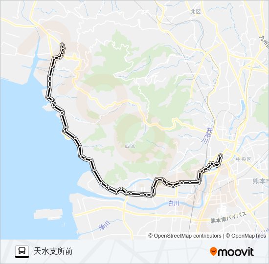 T2-3：桜町バスターミナル→西区役所～河内農協前→天水支所 Bus Line Map