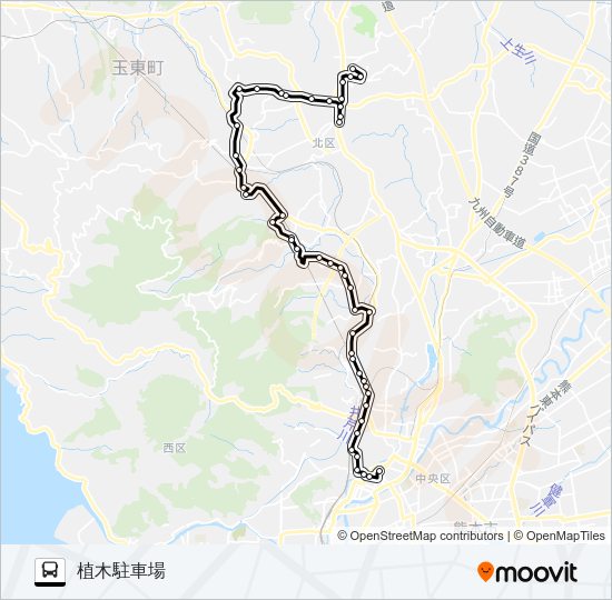 U2-1：桜町バスターミナル→和泉～植木宮の前（→植木駐車場 Bus Line Map