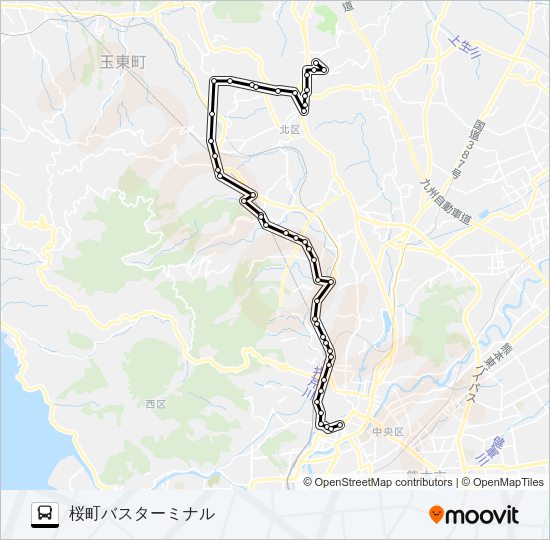 U2-1：植木駐車場→植木宮の前（～和泉→桜町バスターミナル Bus Line Map