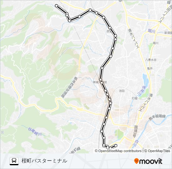 U2-2：万楽寺（西里線）→西里～上熊本→桜町バスターミナル Bus Line Map