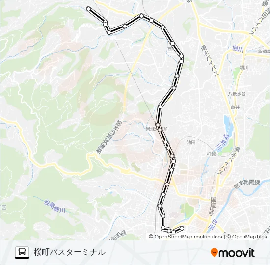 U2-2：万楽寺（西里線）→西里～上熊本→桜町バスターミナル バスの路線図