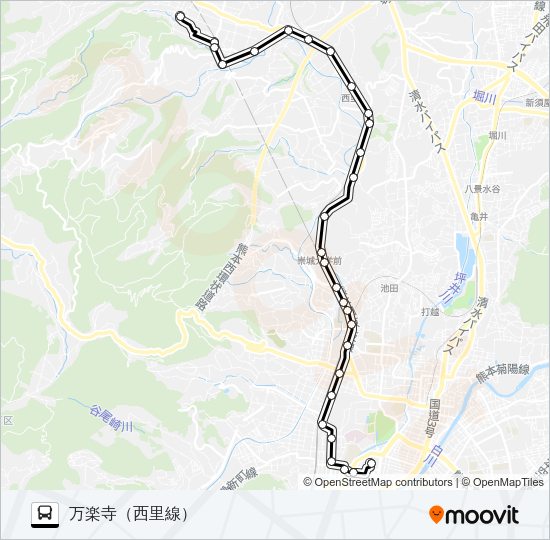 U2-2：桜町バスターミナル→上熊本～西里→万楽寺（西里線） Bus Line Map
