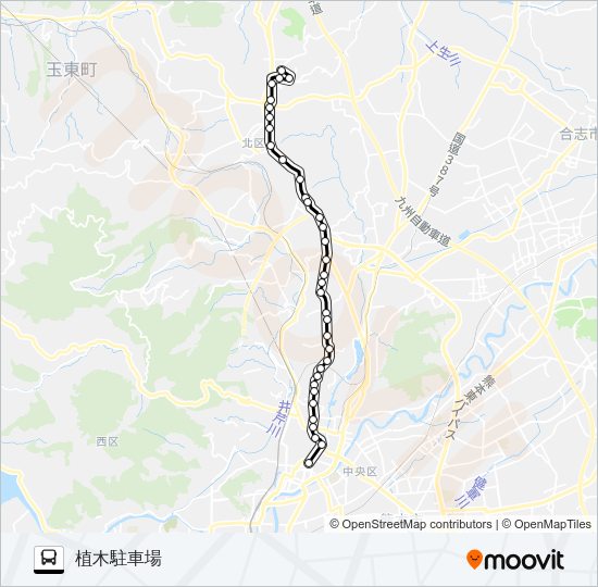 A4-1：桜町バスターミナル→京町本丁～植木宮の前→植木駐車場 Bus Line Map