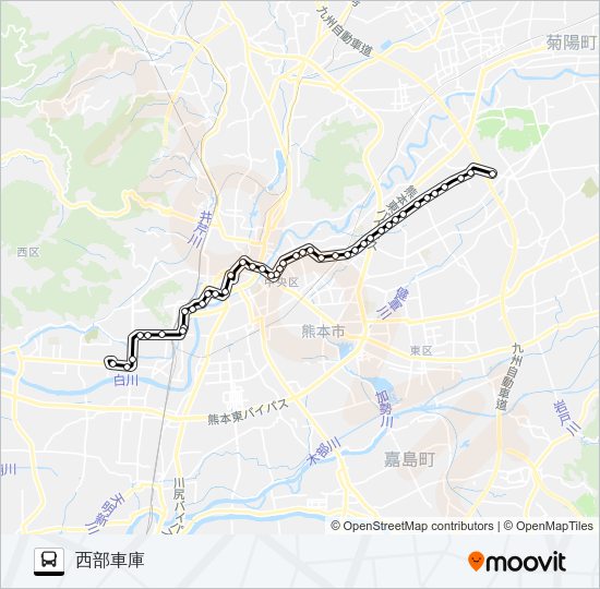 G2-1/T3-0：小山団地→託麻原本通り～熊本整形→西部車庫 Bus Line Map