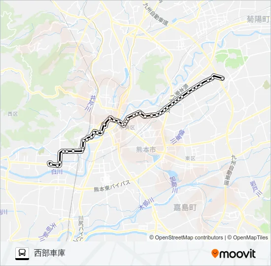 G2-1/T3-0：小山団地→託麻原本通り～熊本整形→西部車庫 バスの路線図