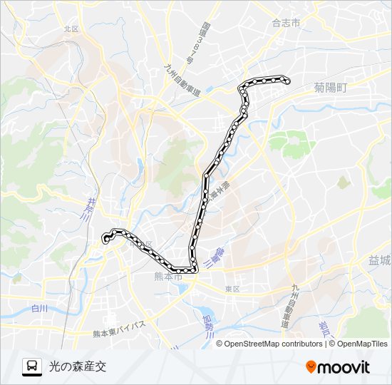 K5-2：桜町バスターミナル→県庁前～北バイパス入→光の森産交 Bus Line Map