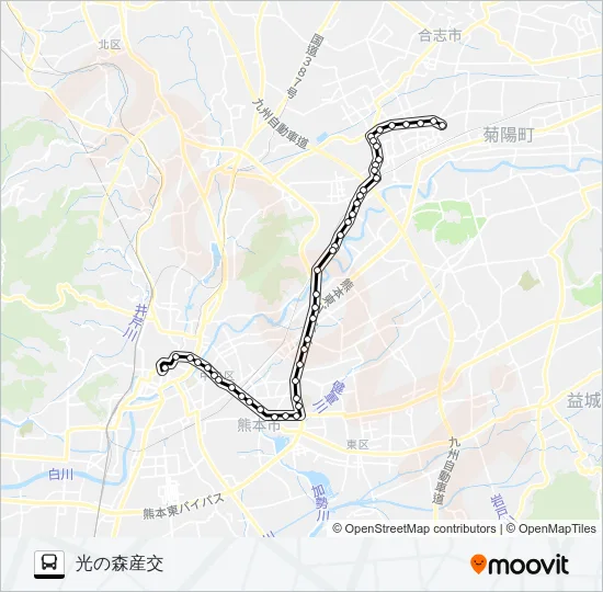 K5-2：桜町バスターミナル→県庁前～北バイパス入→光の森産交 バスの路線図