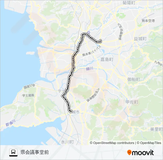K6-0/R1-5：松橋→川尻市道～水前寺公園前→県会議事堂前 Bus Line Map