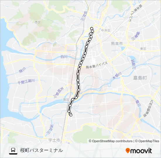 R3-3：南区役所→大慈禅寺～川尻バイパス→桜町バスターミナル バスの路線図