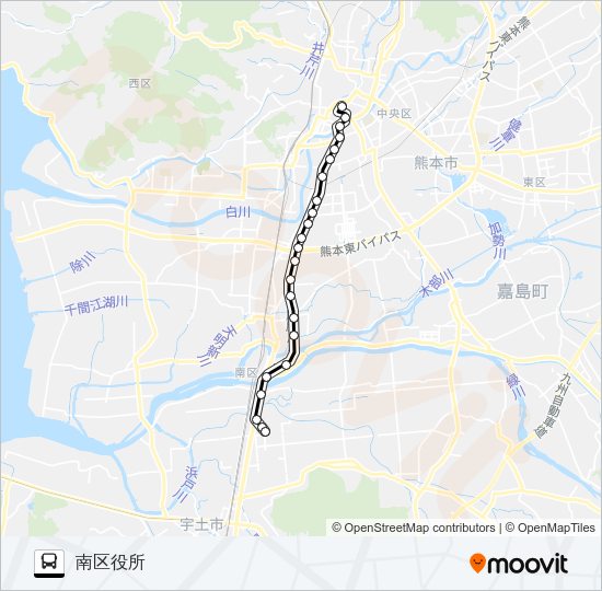 R3-3：桜町バスターミナル→川尻バイパス～大慈禅寺→南区役所 Bus Line Map