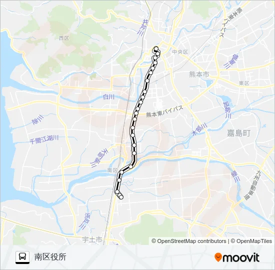 R3-3：桜町バスターミナル→川尻バイパス～大慈禅寺→南区役所 バスの路線図