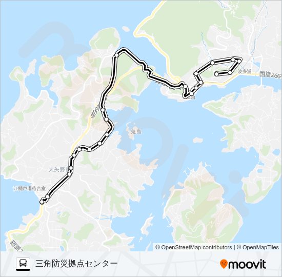 さんぱーる→大矢野庁舎前～岩谷入口→三角病院・防災拠点センター Bus Line Map