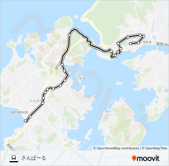 三角病院・防災拠点センター→岩谷入口～大矢野庁舎前→さんぱーる Bus Line Map